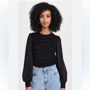 A394 BANJANAN Rosie Crochet Mix Crew Neck Black Cashmere Wool blend Sz M